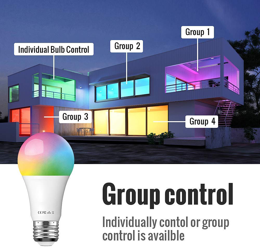 FrankEver A19 Wifi Smart Light Bulbs LED WiFi Dimmable Wireless E26 E27 Lamp Compatible with Alexa Google Home Smart Household