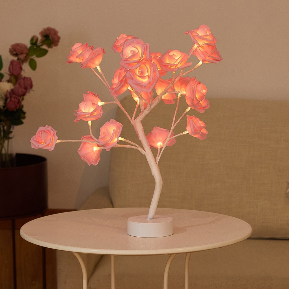 USB Battery Operated LED Table Lamp Rose Flower Bonsai Tree Night