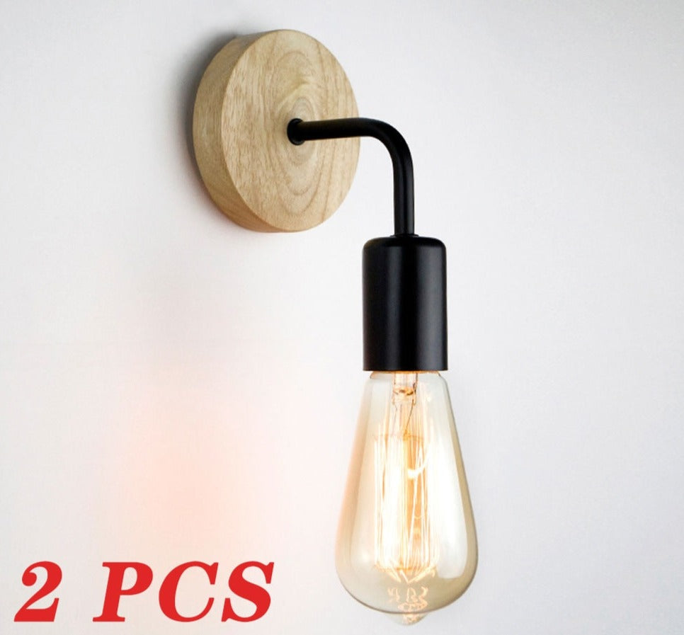 2pcs/lot Nordic Wood Wall Lamp Sconce E27 85-265V Retro Vintage Indoor Lighting Bedroom Living Room For Home Wall Light Fixture