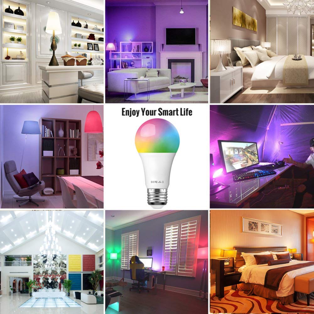 FrankEver A19 Wifi Smart Light Bulbs LED WiFi Dimmable Wireless E26 E27 Lamp Compatible with Alexa Google Home Smart Household