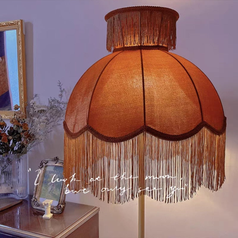 Velvet Lampshade With Tassels Handmade Luxury Retro Caramel Color Italy Style Lamp Shade For Table Lamp Floor Light