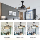 Retractable Fan Chandelier 3 Color Changes 3 Speed Settings Pendant Light with Remote Control