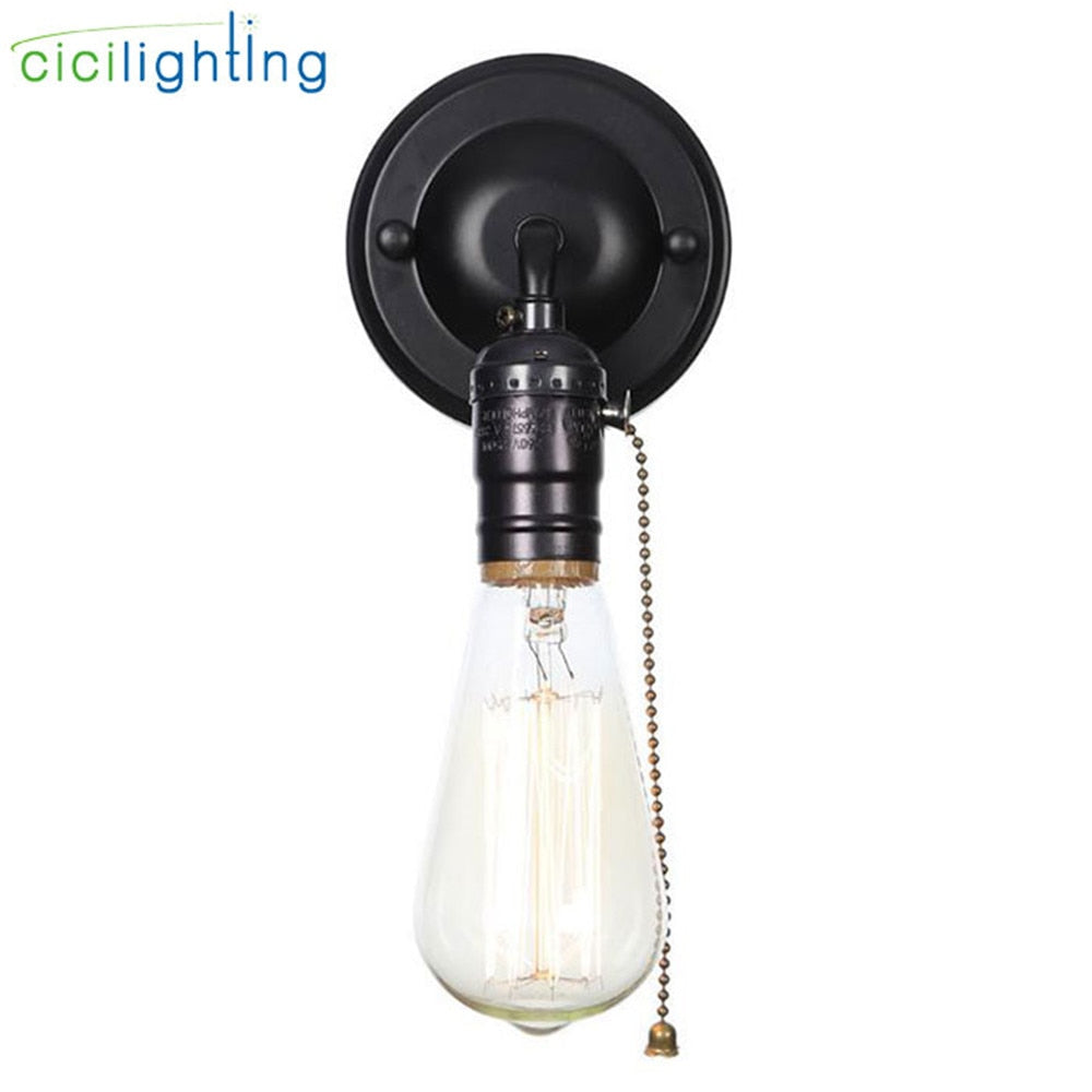 Pull Chain Switch Scones led Wall Lights Chrome Loft Style Retro Vintage Iron Bedroom Wall Lamp Bedside Lampen Stair Wandlamp