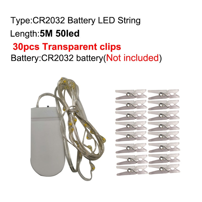 LED String Lights Photo Clip USB Battery Operated Garland Fairy Lamp Christmas Decoration Holiday Party Wedding Xmas Lighting
