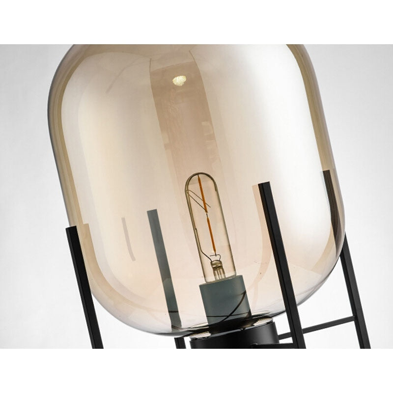 Amber Glass Floor Lamp Four Tripod Lamp Postmodern Bedroom Smoke Gray Glass Standing Lamp Floor Lamps for Living Room