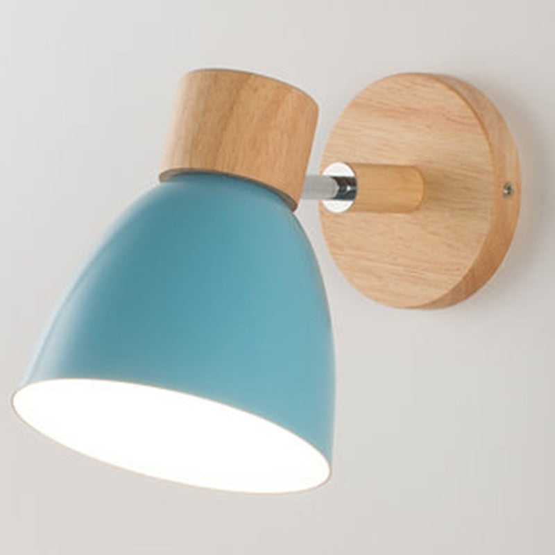 Wooden Nordic Wall Lamp With Switch Modern Wall Sconce For Bedroom Living Room Home Lighting Macaroon 6 Color Steering Head E27