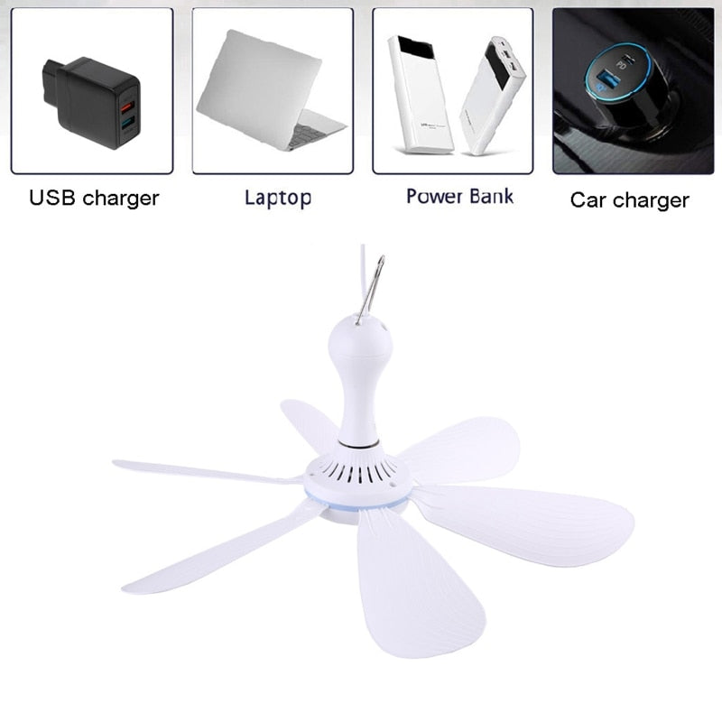 Silent 6 Leaves USB Powered Ceiling Canopy Fan with Remote Control Timing 4 Speed Hanging Fan for Camping Bed Dormitory Tent