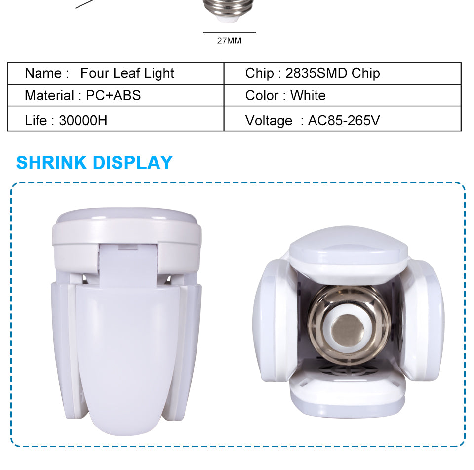 LED Bulb Fan Blade AC85-265V 28W Foldable Led Light Bulb Lampada For Home Ceiling Light  Small Garage Light night lamp