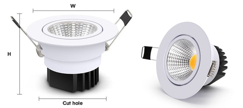Black/White Body Recessed LED Dimmable Downlight COB 6W 9W 12W 15W LED Spot Light LED Decoration Ceiling Lamp AC 110V/220V
