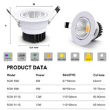 Black/White Body Recessed LED Dimmable Downlight COB 6W 9W 12W 15W LED Spot Light LED Decoration Ceiling Lamp AC 110V/220V