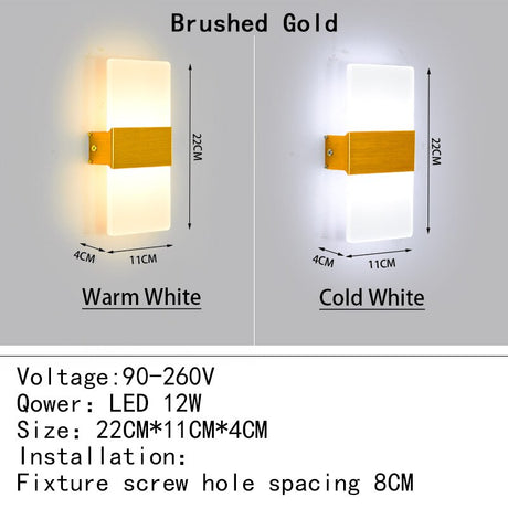 Mini 4/6/12/18W Led Acrylic Wall Lamp AC90-260V Long warm white Bedding Room Living Room Indoor wall lamp Bedroom Modern Simple
