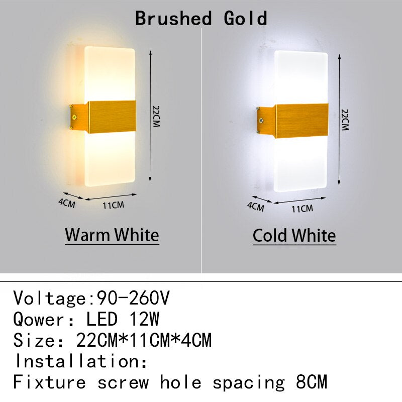 Mini 4/6/12/18W Led Acrylic Wall Lamp AC90-260V Long warm white Bedding Room Living Room Indoor wall lamp Bedroom Modern Simple