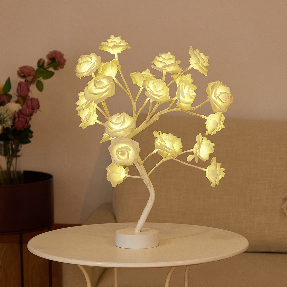 USB Battery Operated LED Table Lamp Rose Flower Bonsai Tree Night