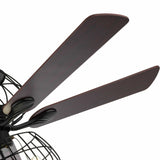 LED Ceiling Fan Light 3 Speed Setting 5 Reversible Wood Blades Retro Cage Chandelier with Remote Control