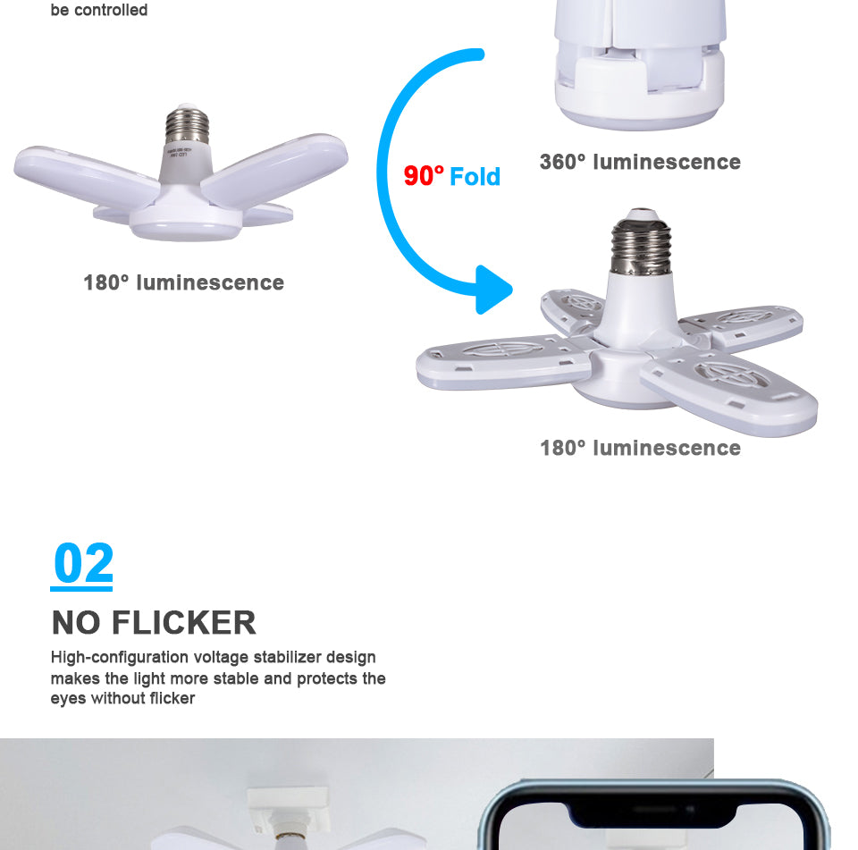 LED Bulb Fan Blade AC85-265V 28W Foldable Led Light Bulb Lampada For Home Ceiling Light  Small Garage Light night lamp