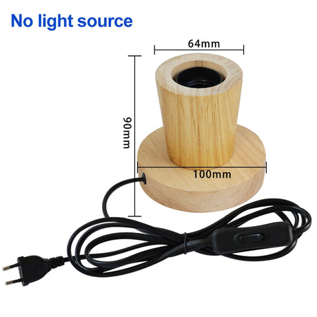 220V 110V Retro Wood Table Lamp E27 Socket Vintage Desk Lamp Base Holder EU Plug Bedside Lamp Decors Wooden Base Table Light