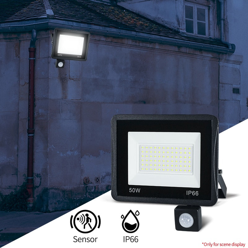 MINGBEN LED PIR Motion Sensor Floodlight IP66 Waterproof for Outdoors Wall 220V Black 100W 50W 30W 20W Lamps Garden Spotlight