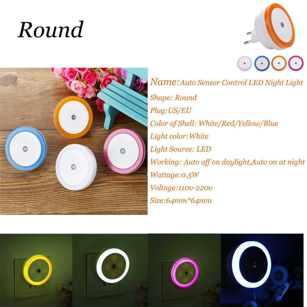 LED Night Light Mini Cute Wall Plug-in Auto Sensor Bedside Lamp For Bedroom Kid&amp;#39;s Room Hallway Corridor Stairs EU/US 110V 220V