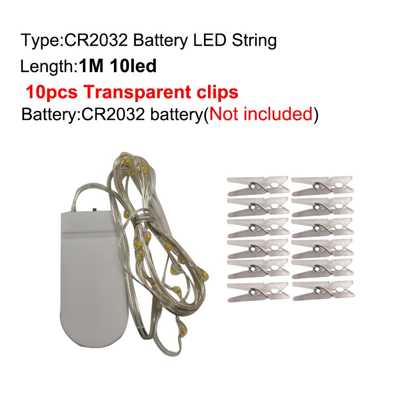 LED String Lights Photo Clip USB Battery Operated Garland Fairy Lamp Christmas Decoration Holiday Party Wedding Xmas Lighting