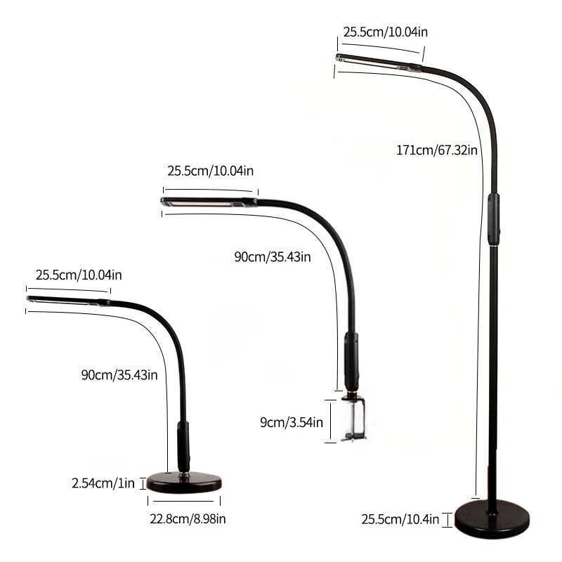 LED 3 In 1 Clip-on Lamp Floor Lamp Desk Lamp With Remote Control Dimming Gooseneck Pole Folding Lamp For Bed Living Room Office