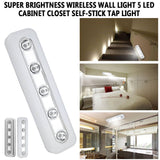 Super Brightness Wireless Wall Light 5 LED Cabinet Closet Self-Stick Tap Light Home Night Emergency Touch Light Lamp