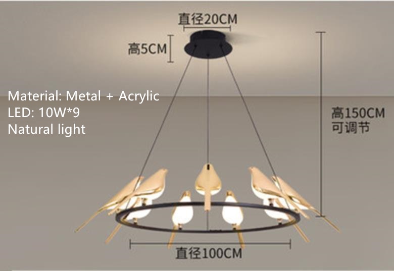 Nordic Golden Bird LED Chandelier Parlor Bar Bedside Hanging Light Fixture Novelty 360 Degree Rotation Replaceable LED Home Deco