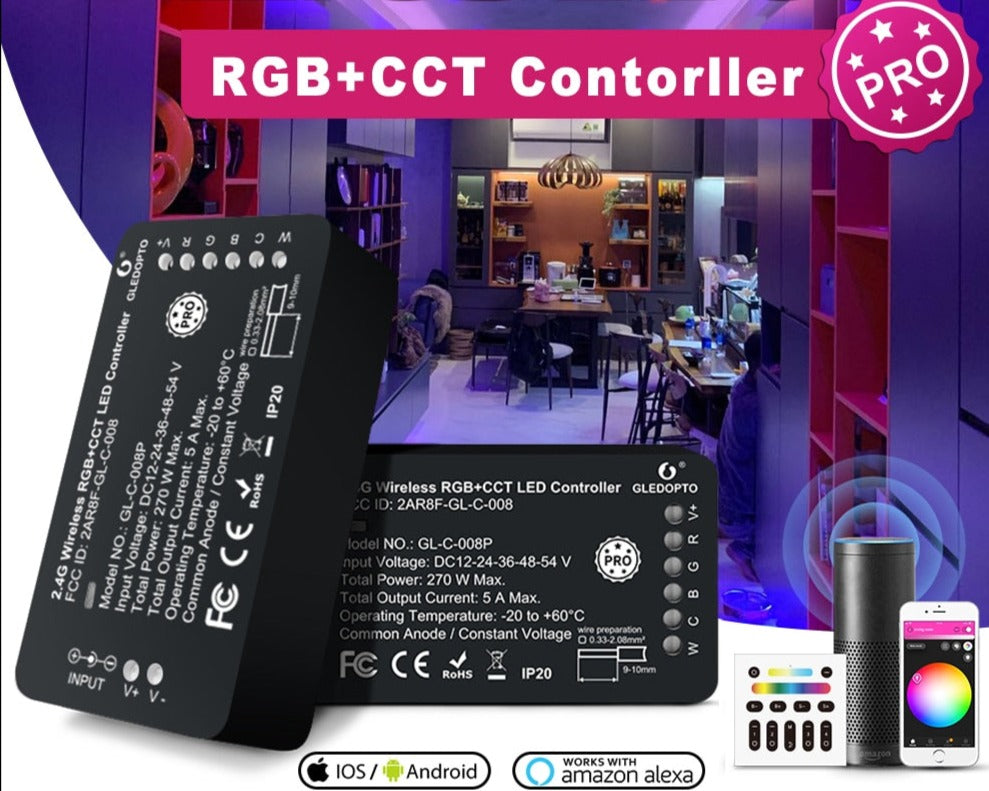 Smart LED Strip Controller RGBCCT Pro Compatible with Hub Tuya SmartThings App 2.4G RF Remote Control Voice
