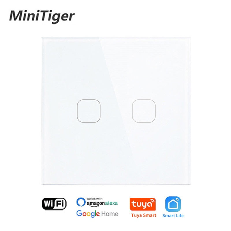 Minitiger 4 Colors Crystal Glass Panel EU/UK Standard 1/2/3 Gang WIFI Touch Switch Tuya app Control Light Wireless Wall Switch