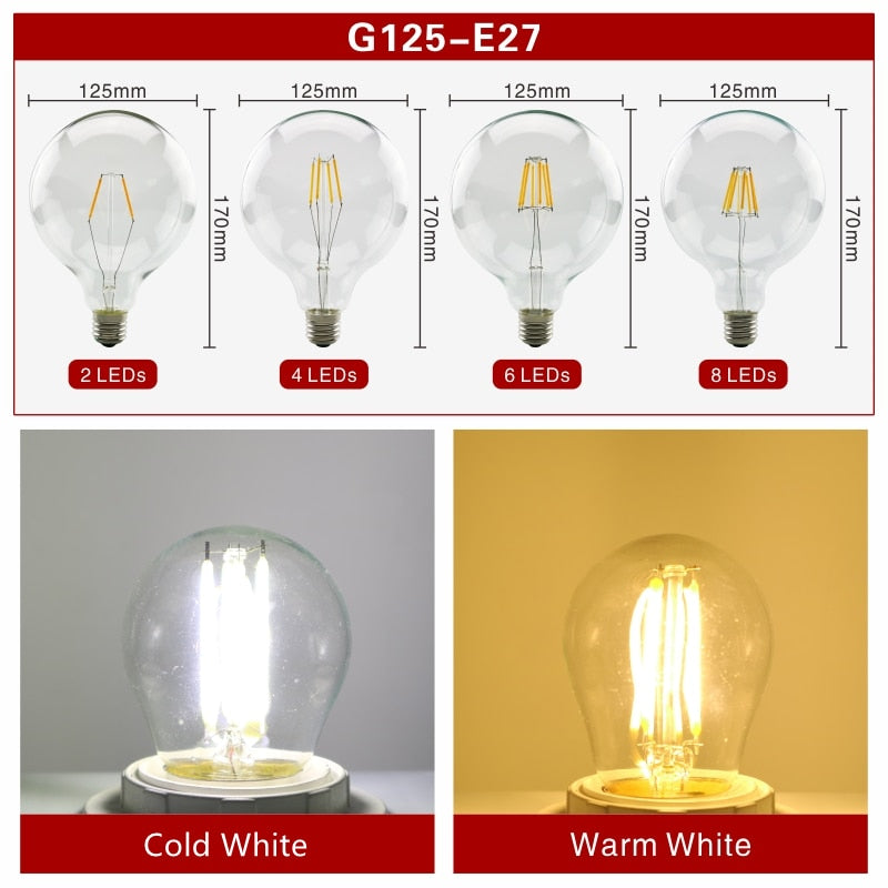  E27 E14 Retro Edison LED Filament Bulb Lamp AC220V Light Bulb C35 G45 A60 ST64 G80 G95 G125 Glass Bulb Vintage Candle Light