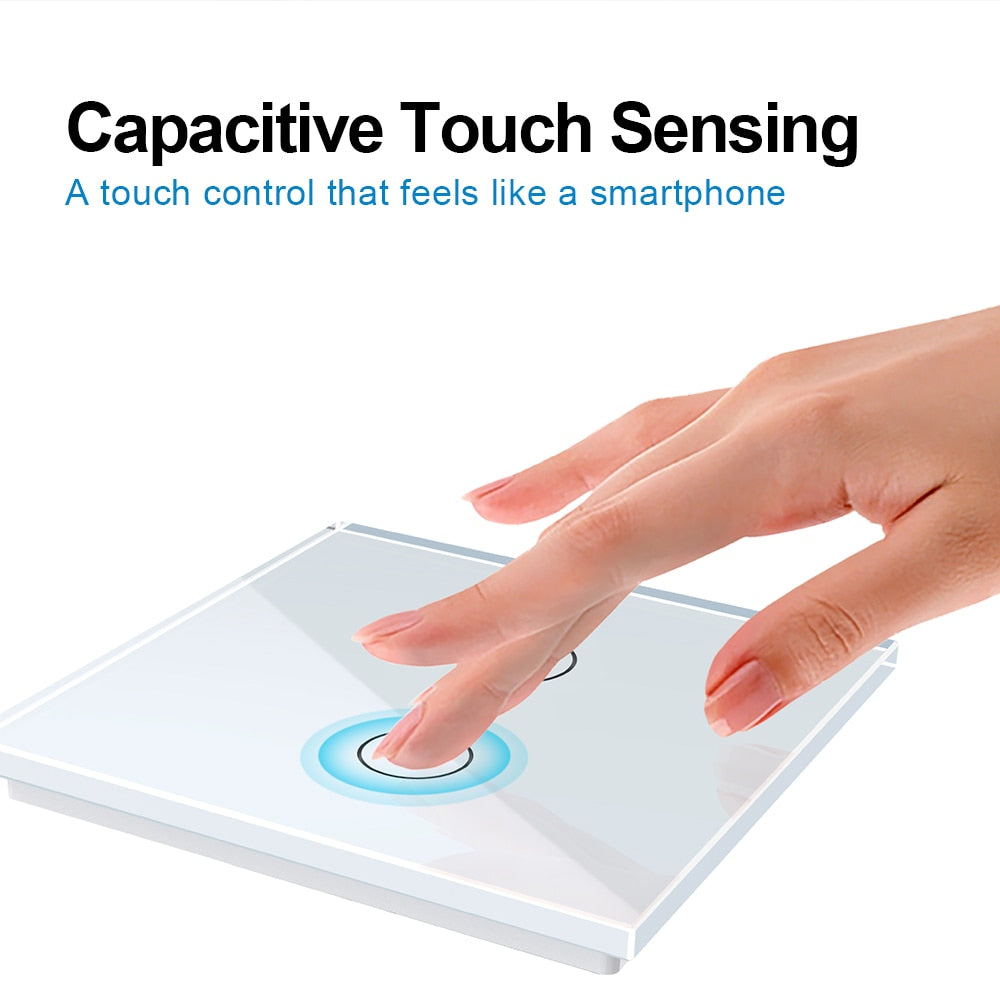 Livolo EU Standard 2 Gang 1 Way Wall Touch Light Switch,Wall Power Sensor Switch,4Colors Crystal Glass Panel,with led Backlight