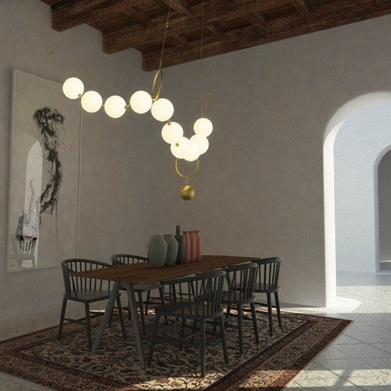 Postmodern Loft Glass Ball Pendant Lamp Creative Necklace Design Restaurant Hall Led Lights Decro Suspension Light Fixtures