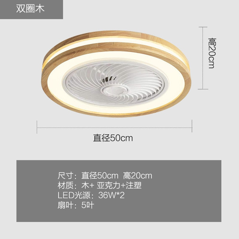 Intelligent ceiling fan with light, used for kitchen, dining room and bedroom decoration, 50cm silent invisible fan