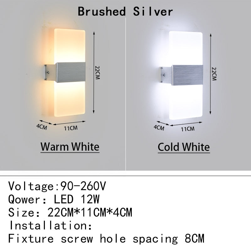 Mini 4/6/12/18W Led Acrylic Wall Lamp AC90-260V Long warm white Bedding Room Living Room Indoor wall lamp Bedroom Modern Simple