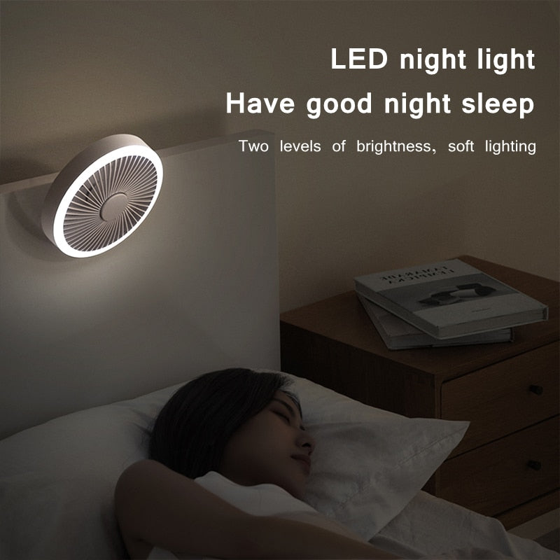 2000mAh USB Rechargeable Ceiling Fans with Remote Control 360° Rotation 3-speed Wind Desk Hanging Ventilator for Outdoor Camping