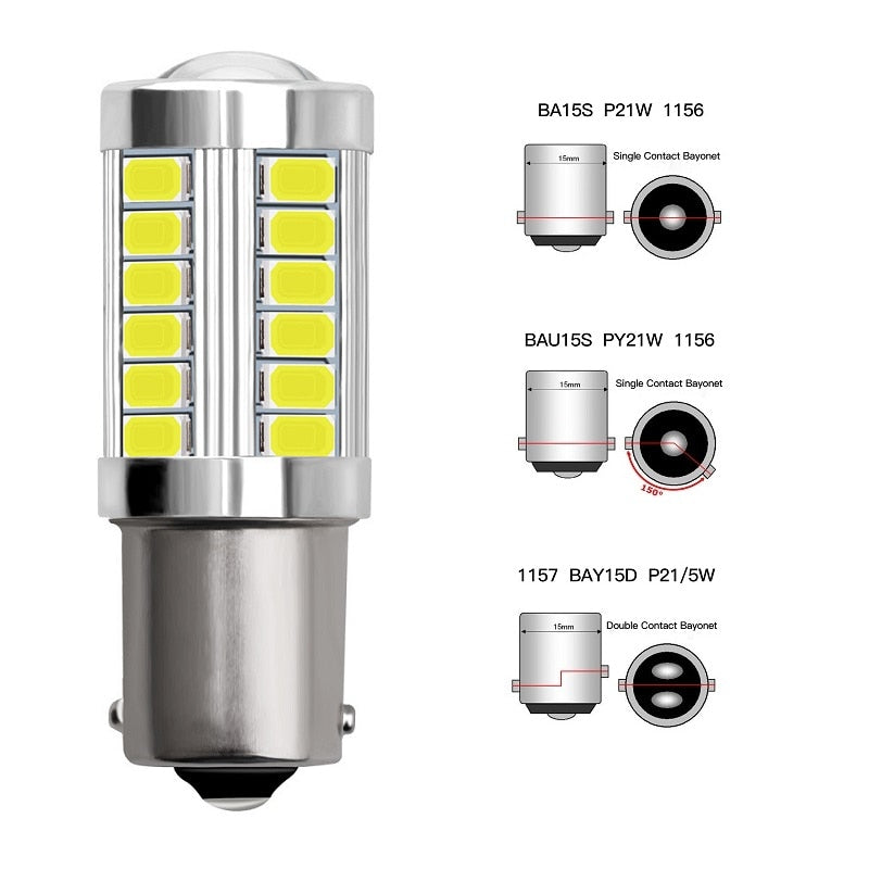 1156 Ba15s, 1157 Bay15d- LED Bulbs Turn Signal Light 12V 33 SMD Brake, Reverse, Parking Lamps