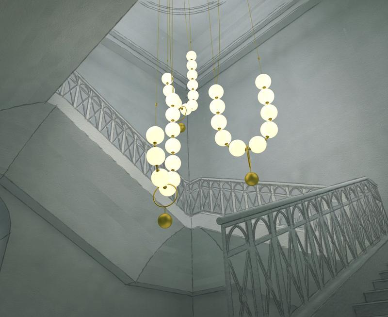 Postmodern Loft Glass Ball Pendant Lamp Creative Necklace Design Restaurant Hall Led Lights Decro Suspension Light Fixtures