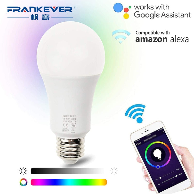 FrankEver A19 Wifi Smart Light Bulbs LED WiFi Dimmable Wireless E26 E27 Lamp Compatible with Alexa Google Home Smart Household