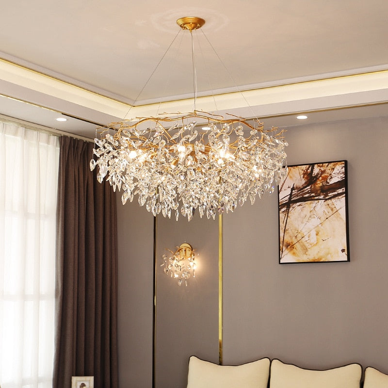 Nordic Gold Crystal Chandelier Lighting Modern Large Luster LED Ceiling Chandelier Loft Art Hanging Lamp for Living Room Lusters