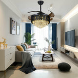 LED Crystal Chandelier Retractable Ceiling Fan Light with Remote Control