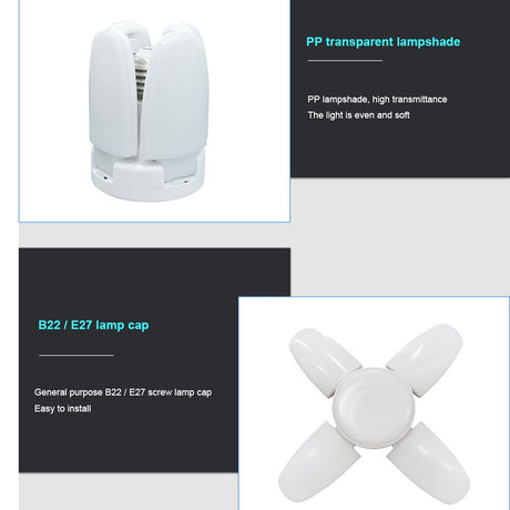 38W Super Bright LED Light Bulbs Industrial Lighting E27 Ceiling Fan LED Garage Light Deformable Folding Lamp for Workshop Home