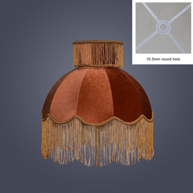 Velvet Lampshade With Tassels Handmade Luxury Retro Caramel Color Italy Style Lamp Shade For Table Lamp Floor Light