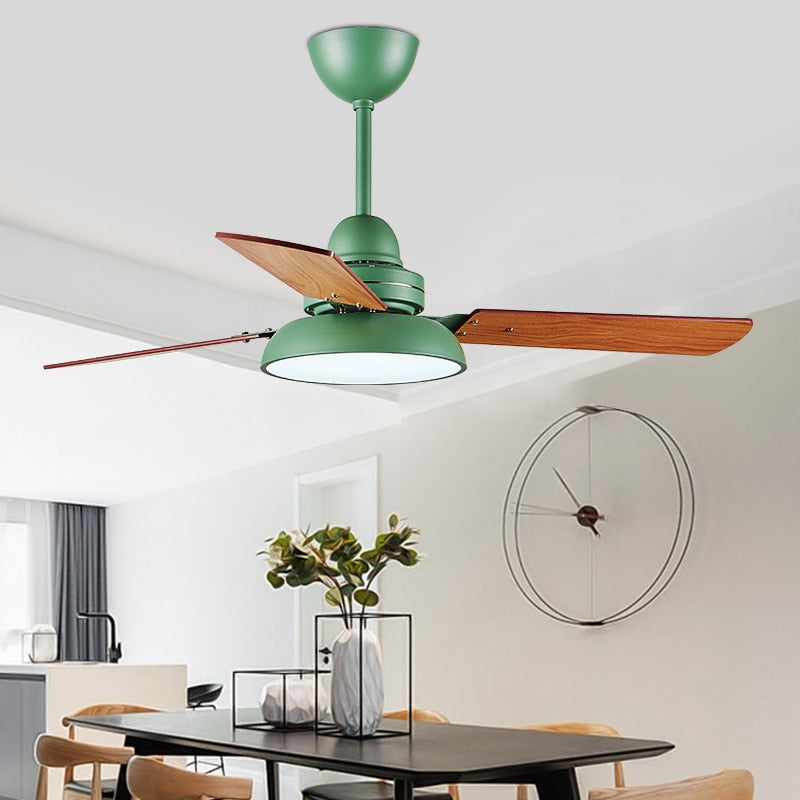 Ceiling Fans 220V Wooden Nordic Industrial Wind Ceiling Fans With Lights 42 Inch Blades Cooling Fans Remote Dimming Fan Lamp