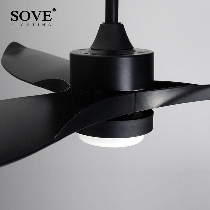 SOVE Black Modern Led Ceiling Fans With Lights Simple Ceiling Light Fan With Remote Control White Fan Lamp Ventilador De Techo