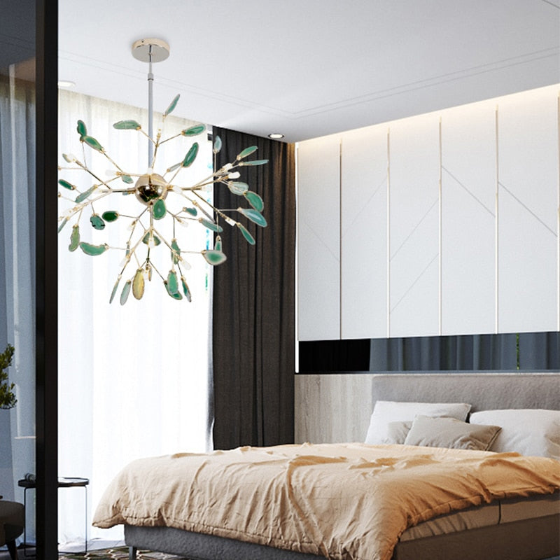 Nordic Luxury LED Chandelier Lighting for Living Room Branches Creative Home Decor Agate Hanging Lamp Interior Kitchen Fixtures