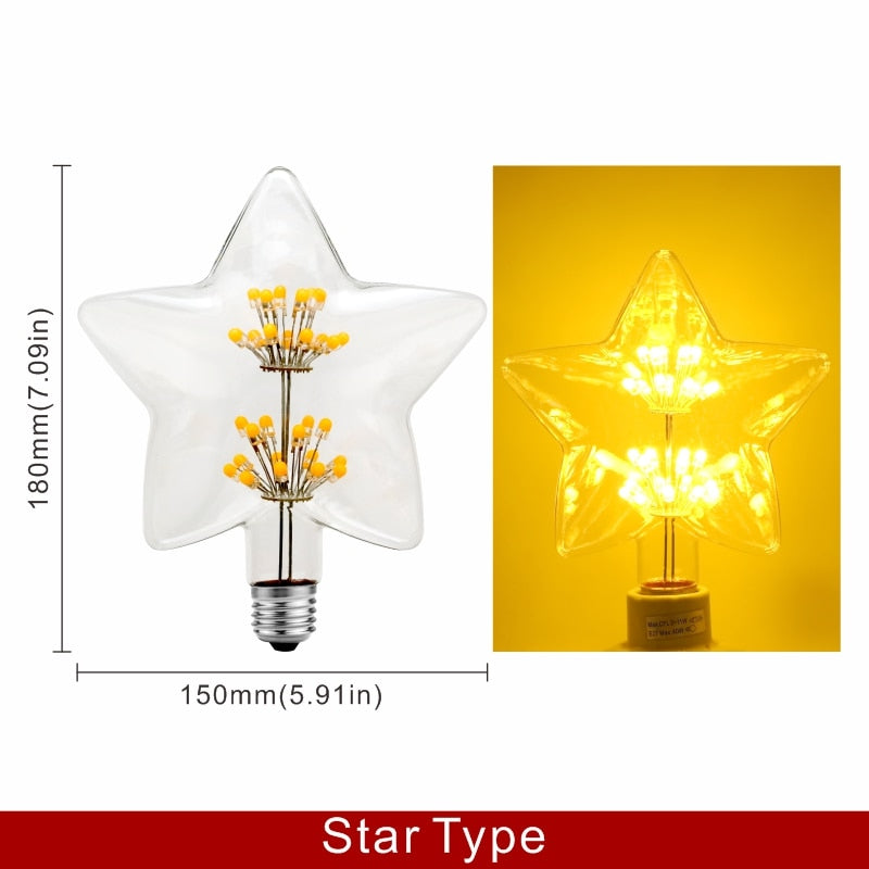 Starry Sky Decoration LED Bulb E27 3W AC110V 220V Vintage Edison Light Bulb Star Lamp Holiday Night Light Novelty Christmas Tree