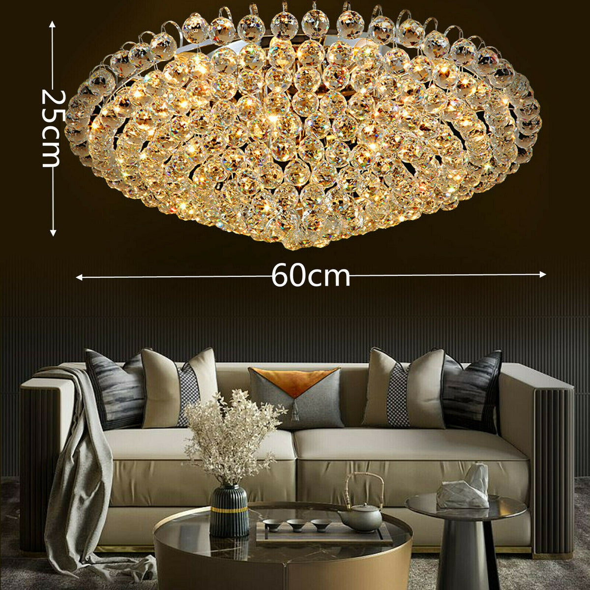 Modern K9 Translucent Crystal Chandelier Circle Ring Flush Mount Hanging Ceiling Light for Living Dining Bedroom