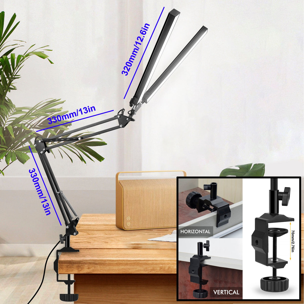 EU/US 12V Reading Desk Lamp with 160Pcs LED Lights 24W Indoor Light Table Clamp Folding Light for Office/Study/Working
