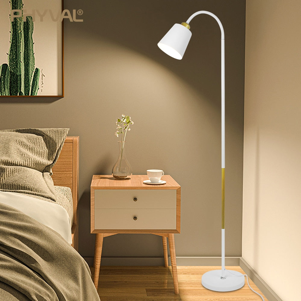 PHYVAL Nordic Floor Lamps Creative Living Room Bedroom Study LED Bulb Modern Dimming Reading Black&amp;White Adjustable Floor Lights