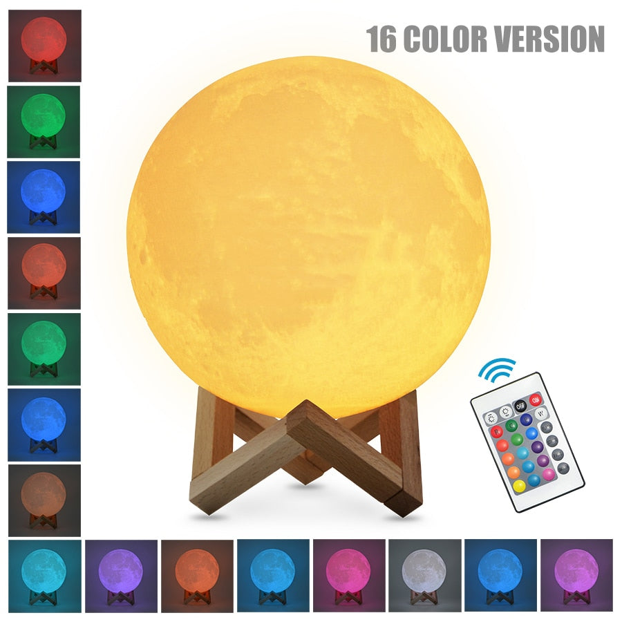 3D Print LED Moon Light Touch Switch LED Bedroom Night Lamp Novelty Light for Baby Kids Children Christmas Home Decoration