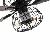 LED Ceiling Fan Light 3 Speed Setting 5 Reversible Wood Blades Retro Cage Chandelier with Remote Control